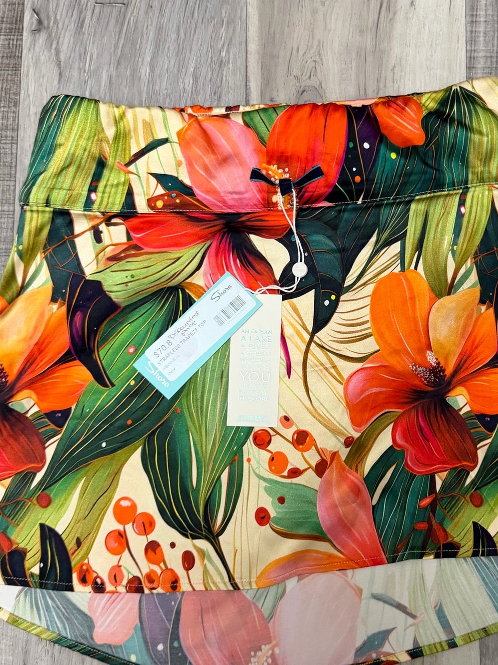 Tropical Floral Strapless Crop Top in Orange & Green by Shore